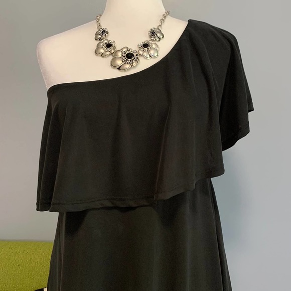 BP Black One Shoulder Ruffle Mini Swing Dress XXS - Picture 2 of 6